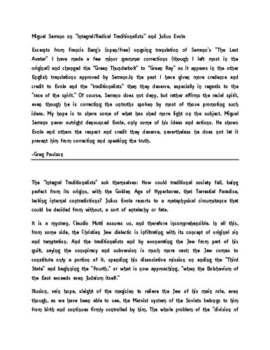 Miguel Serrano on Integral/Radical Traditionalism