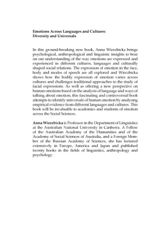 Emotions across Languages and Cultures: Diversity and Universals (Studies in Emotion and Social Interaction)
