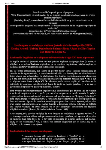 Las lenguas uru-chipaya andinas (estado de la investigación 2002)