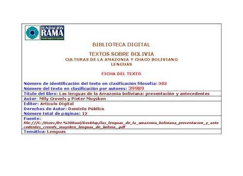 Las lenguas de la Amazonía boliviana: presentación y antecedentes