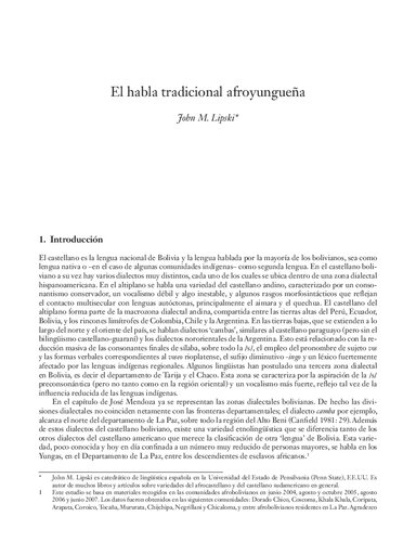 El habla tradicional afroyungueña (Bolivia)