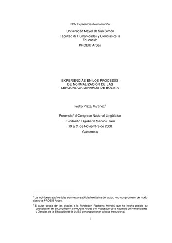 Experiencias en los procesos de normalización de las lenguas originarias de Bolivia