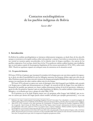 Contactos sociolingüísticos de los pueblos indígenas de Bolivia