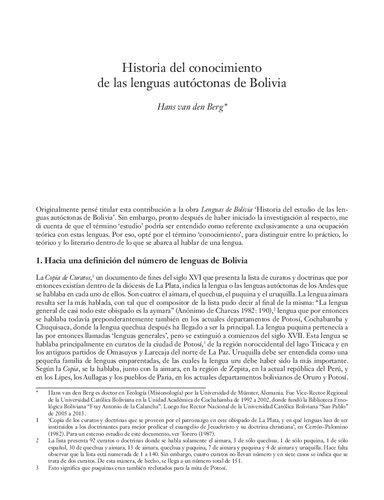 Historia del conocimiento de las lenguas autóctonas de Bolivia