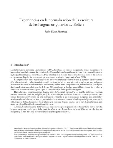 Experiencias en la normalización de la escritura de las lenguas originarias de Bolivia