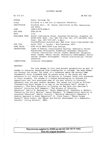 Bringing in a New Era in Character Education