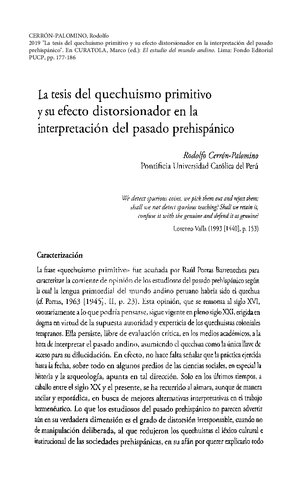 La tesis del quechuismo primitivo y su efecto distorsionador en la interpretación del pasado prehispánico