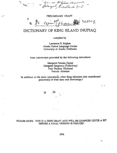 Dictionary of King Island Inupiaq