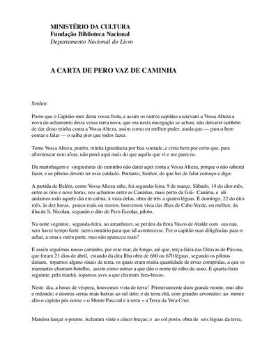 A CARTA DE PERO VAZ DE CAMINHA
