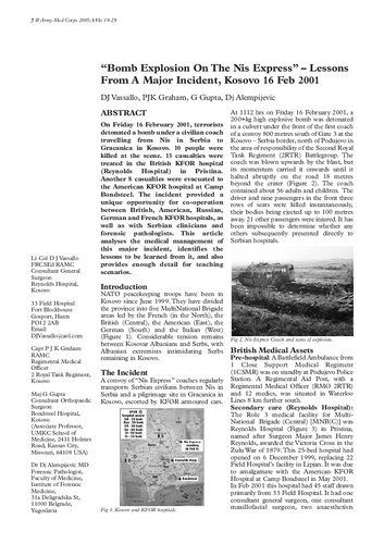 “Bomb Explosion On The Niš Express” – Lessons From A Major Incident, Kosovo 16 Feb 2001