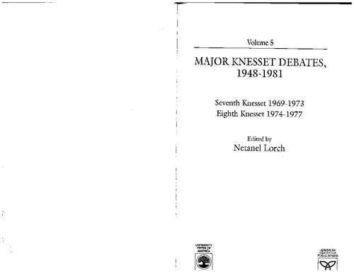 Major Knesset Debates, 1948-1981
