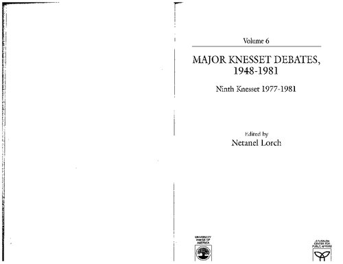 Major Knesset Debates, 1948-1981