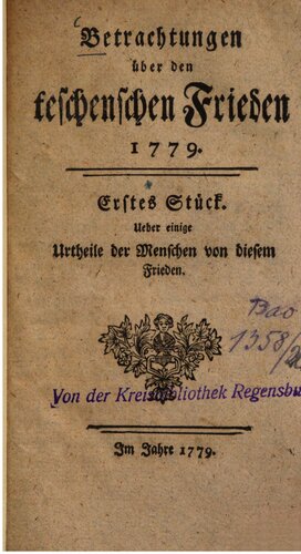 Betrachtungen über den Teschenschen Frieden 1779