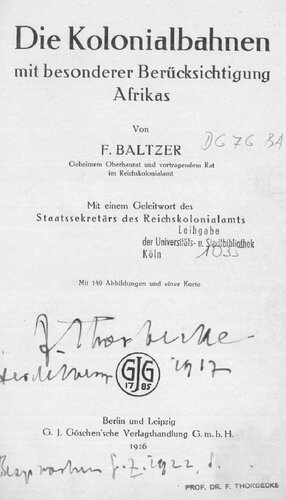 Die Kolonialbahnen mit besonderer Berücksichtigung Afrikas