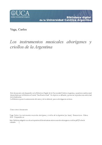 Los Instrumentos Musicales Aborígenes Y Criollos de la Argentina