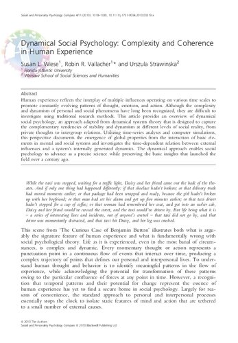 Dynamical Social Psychology: Complexity and Coherence in Human Experience