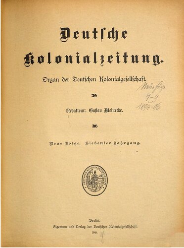 Deutsche Kolonialzeitung. Organ der Deutschen Kolonialgesellschaft