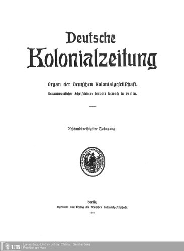 Deutsche Kolonialzeitung. Organ der Deutschen Kolonialgesellschaft