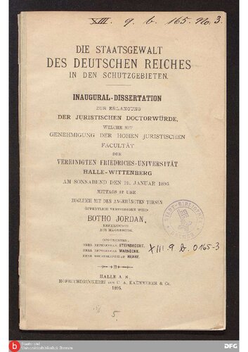 Die Staatsgewalt des Deutschen Reiches in den Schutzgebieten