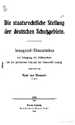Die staatsrechtliche Stellung der deutschen Schutygebiete