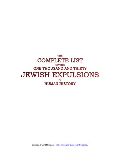 The Complete List Of The 1030 Jewish Expulsions In Human History