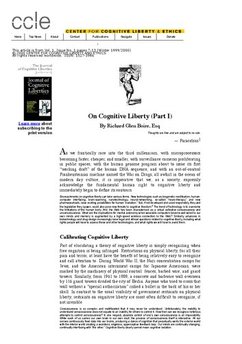 On Cognitive Liberty ( essay )