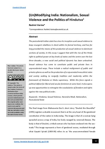 (Un)Modifying India: Nationalism, Sexual Violence and the Politics of Hindutva