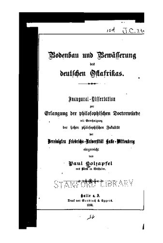 Bodenbau und Bewässerung des deutschen Ostafrikas