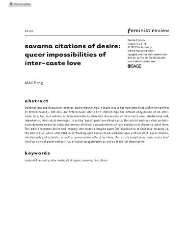 savarna citations of desire: queer impossibilities of inter-caste love