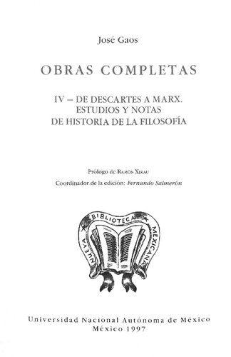 Obras completas IV. De Descartes a Marx. Estudios y notas de historia de la filosofía