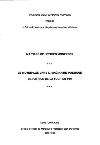 Le Moyen-Âge dans l'imaginaire poétique de Patrice de la Tour du Pin