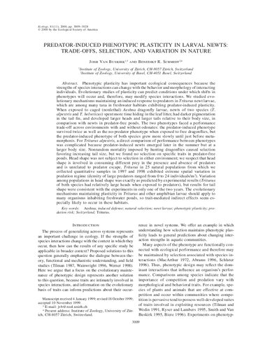 Predator-induced phenotypic plasticity in larval newts: Trade-offs, selection, and variation in nature