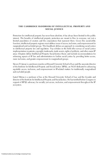 The Cambridge Handbook of Intellectual Property and Social Justice