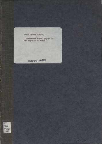 Venda 1983. 1983 Government annual report of the Republic of Venda