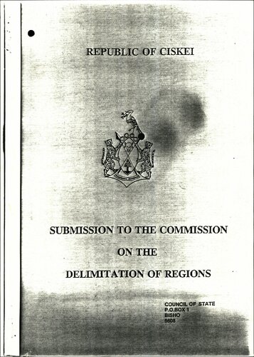 Republic of Ciskei. Submission to the Commission on the delimitation of regions