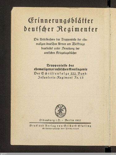 Infanterie-Regiment Herwarth von Bittenfeld (1. Westfälisches) Nr. 13 im Weltkriege 1914 - 1918