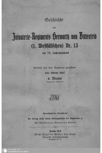 Geschichte des Infanterie-Regiments Herwarth von Bittenfeld (1. Westfälischen) Nr. 13 im 19. Jahrhundert