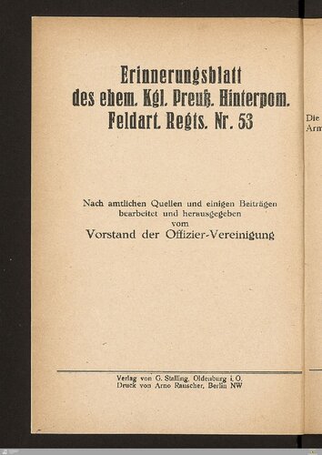 Erinnerungsblatt des ehem. Kgl. Preuß. Hinterpom. Feldart. Regts.Nr. 53