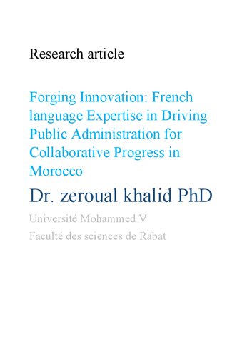 Forging Innovation French language Expertise in Driving Public Administration for Collaborative Progress in Morocco