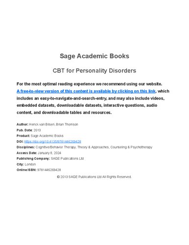 CBT for Personality Disorders