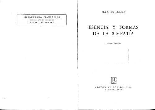 Esencia y formas de la simpatia  (Biblioteca Filosofica)