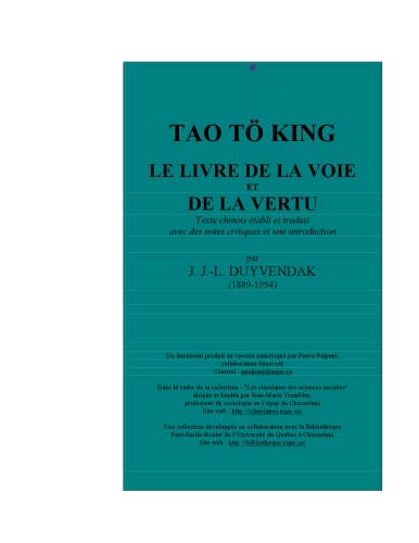 TAO TO KING:LE LIVRE DE LA VOIE ET DE LA VERTUE