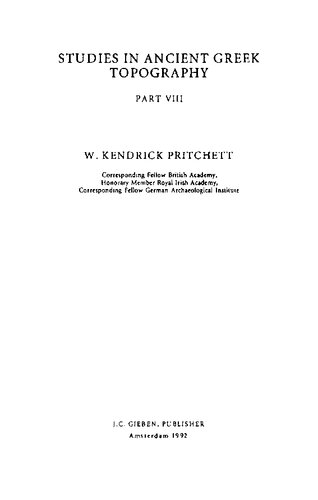 Studies in Ancient Greek Topography