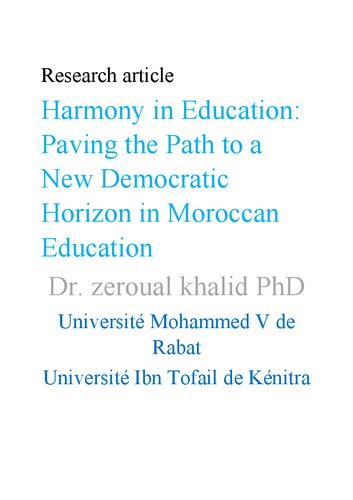 Harmony in Education: Paving the Path to a New Democratic Horizon in Moroccan Education
