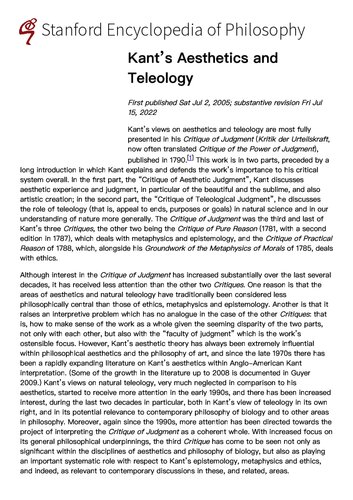 Kant's aesthetics and teleology