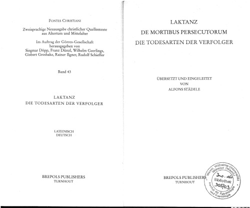 Laktanz - Die Todesarten der Verfolger   De Mortibus Persecutorum