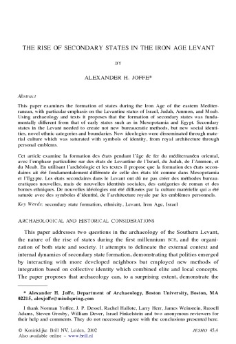 The rise of secondary states in Iron Age Levant
