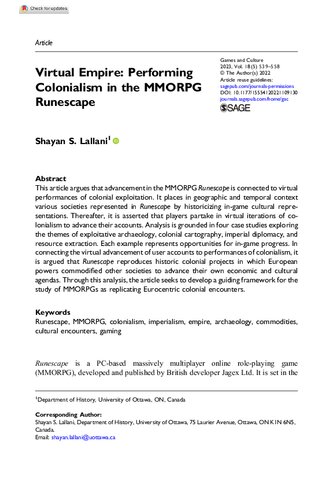 Virtual Empire: Performing Colonialism in the MMORPG Runescape