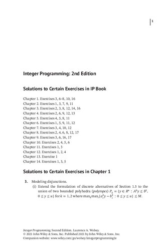Integer Programming, Second Edition (Solutions to Certain Exercises, Instructor Solution Manual)