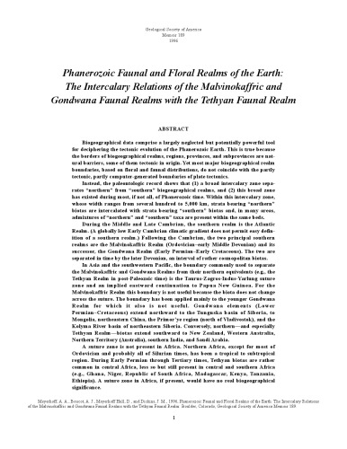 Phanerozoic Faunal and Floral Realms of the Earth: The Intercalary Relations of the Malvinokaffric and Gondwana Faunal Realms with the Tethyan Faunal Realm, GSA Memoirs 189, 1996